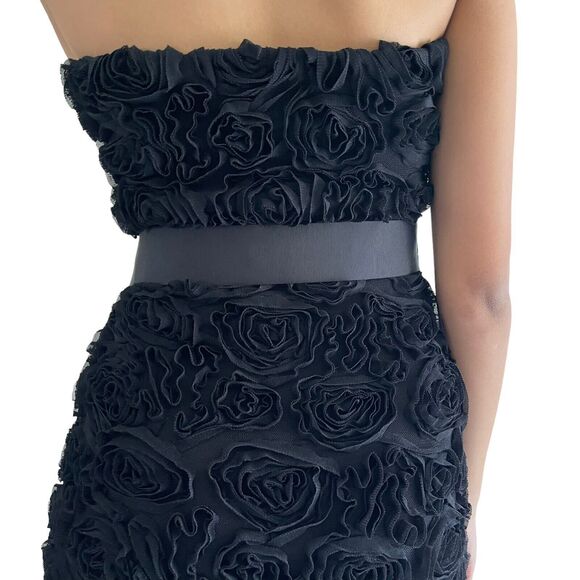 Zara Evening Strapless Dress Size S City Party Bodycon Black Raised Tulle Roses - Picture 8 of 14